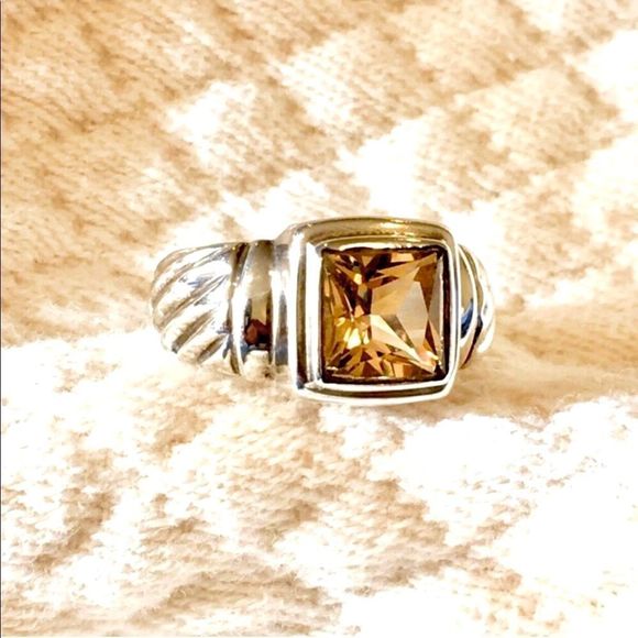 Vintage Sterling Silver Cushion Cut Faceted Citrine Ring - Picture 3 of 13